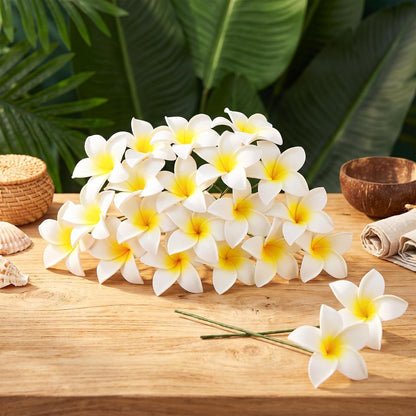 30 Pcs Hawaiian Plumeria Frangipani Artificial Flowers Fake Tropical Flowers with Stems for DIY Birthday Gifts Wedding Home Hawaiian Party Decor Table Centerpiece (Orange)