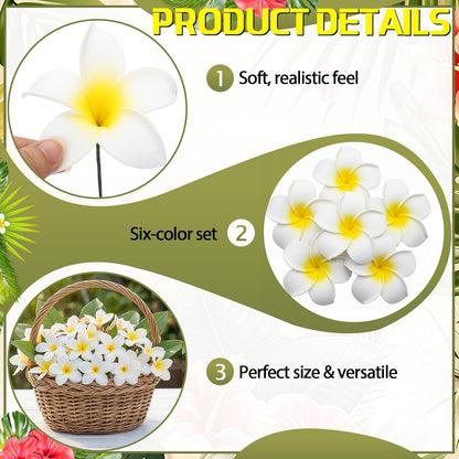 30 Pcs Hawaiian Plumeria Frangipani Artificial Flowers Fake Tropical Flowers with Stems for DIY Birthday Gifts Wedding Home Hawaiian Party Decor Table Centerpiece (Orange)