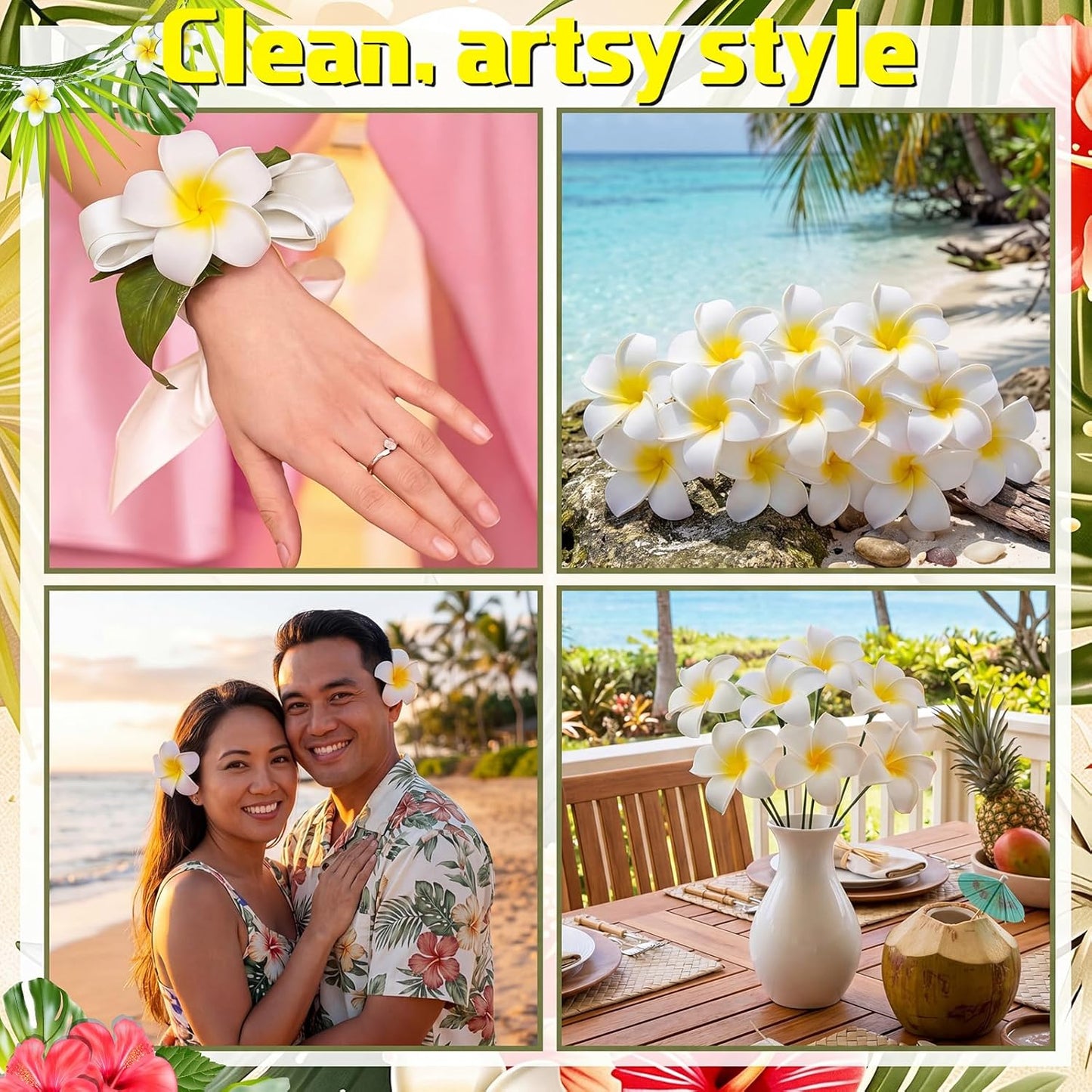 30 Pcs Hawaiian Plumeria Frangipani Artificial Flowers Fake Tropical Flowers with Stems for DIY Birthday Gifts Wedding Home Hawaiian Party Decor Table Centerpiece (Orange)
