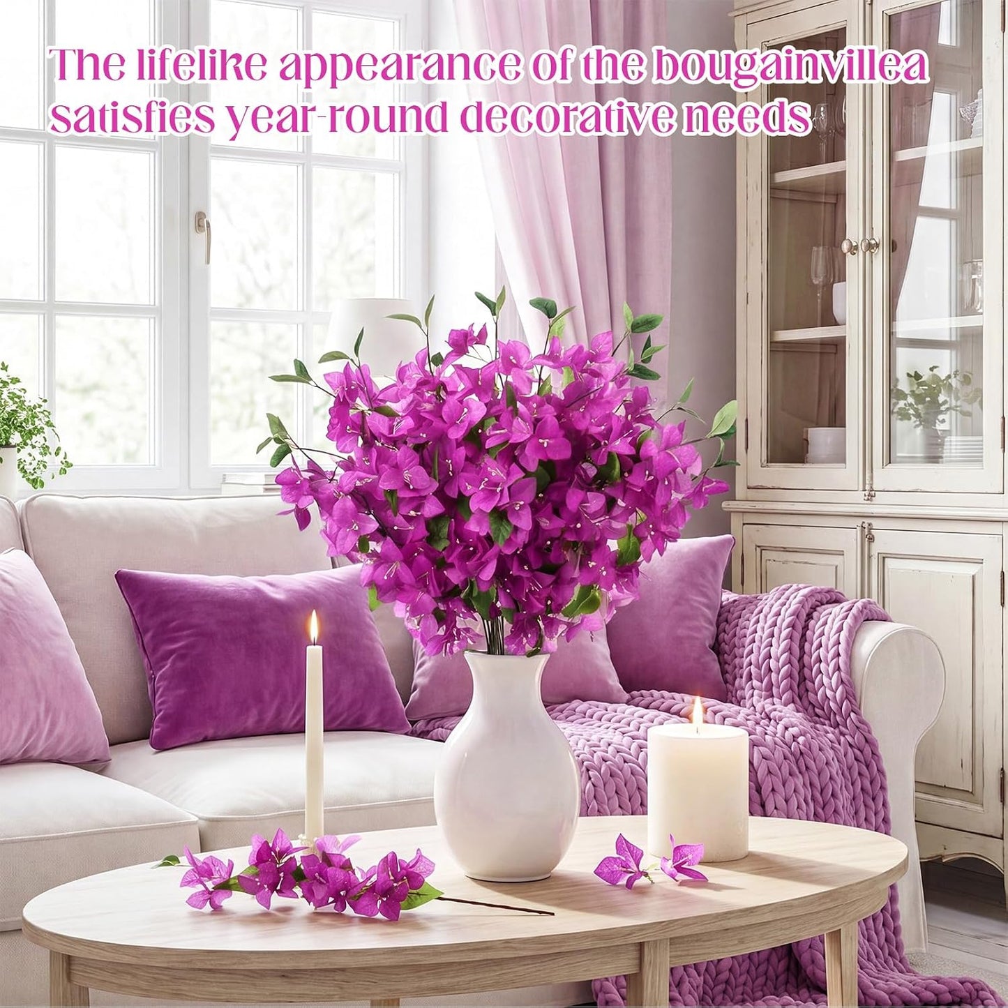 60 Pcs Artificial Faux Bougainvillea Fake Flower Silk Bougainvillea Branches UV Resistant Outdoor Indoor Decoration for Wedding Home Centerpieces Outside Decor (Rose Purple)