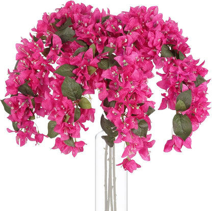 4PCS Bougainvillea Artificial Flowers 42" Long Stem Pink Faux Silk Bougainvillea Flowers Fake Hanging Flower Branches for Wedding Table Centerpieces Home Garden Arch Wall Decorations (Deep Pink)