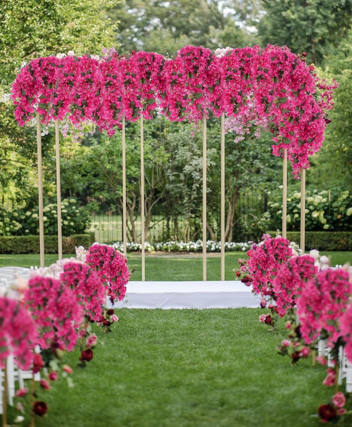4PCS Bougainvillea Artificial Flowers 42" Long Stem Pink Faux Silk Bougainvillea Flowers Fake Hanging Flower Branches for Wedding Table Centerpieces Home Garden Arch Wall Decorations (Deep Pink)