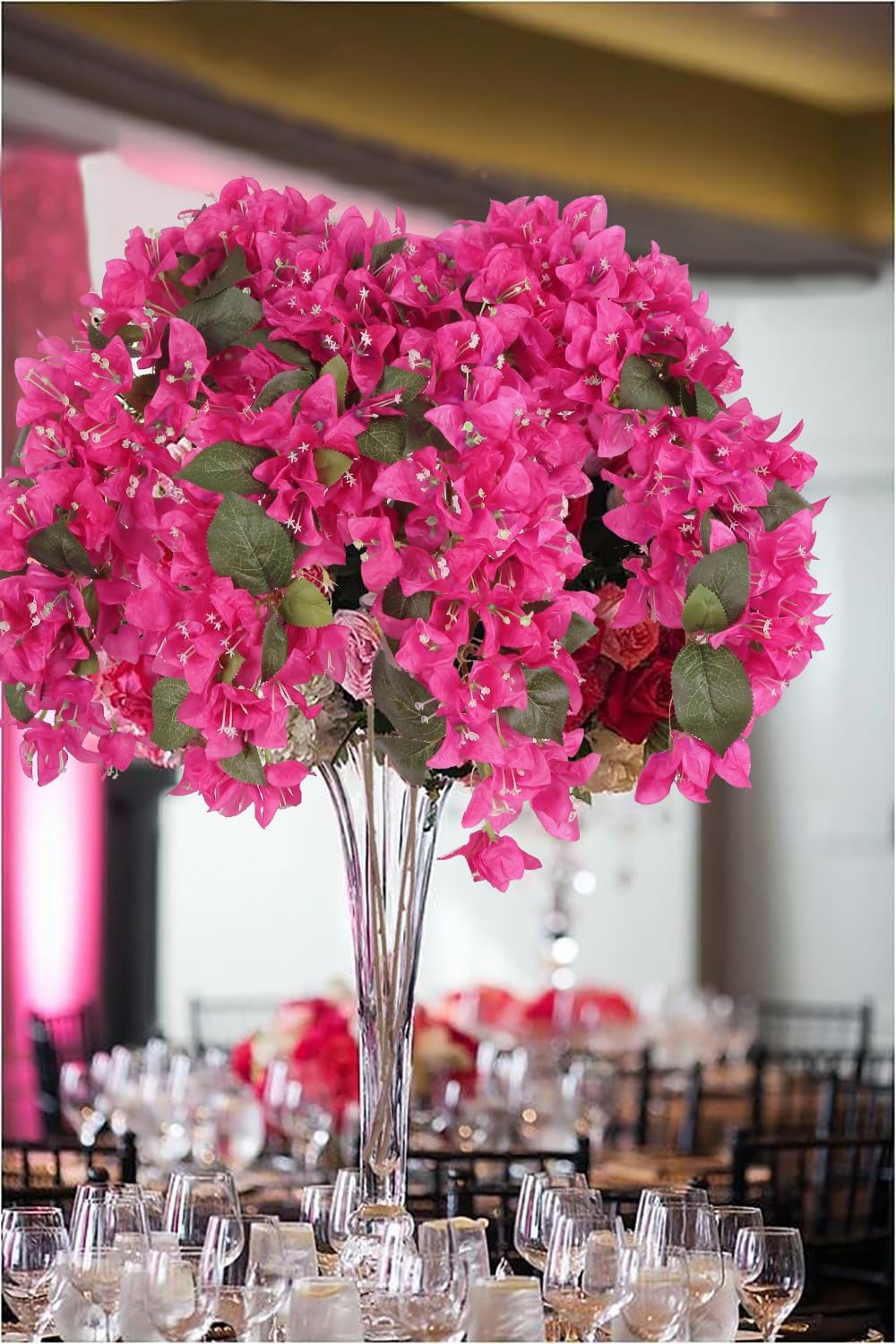 4PCS Bougainvillea Artificial Flowers 42" Long Stem Pink Faux Silk Bougainvillea Flowers Fake Hanging Flower Branches for Wedding Table Centerpieces Home Garden Arch Wall Decorations (Deep Pink)
