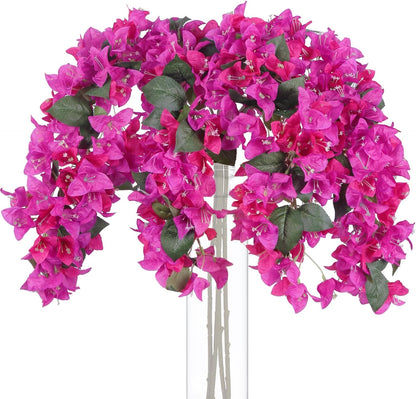 4PCS Bougainvillea Artificial Flowers 42" Long Stem Pink Faux Silk Bougainvillea Flowers Fake Hanging Flower Branches for Wedding Table Centerpieces Home Garden Arch Wall Decorations (Deep Pink)