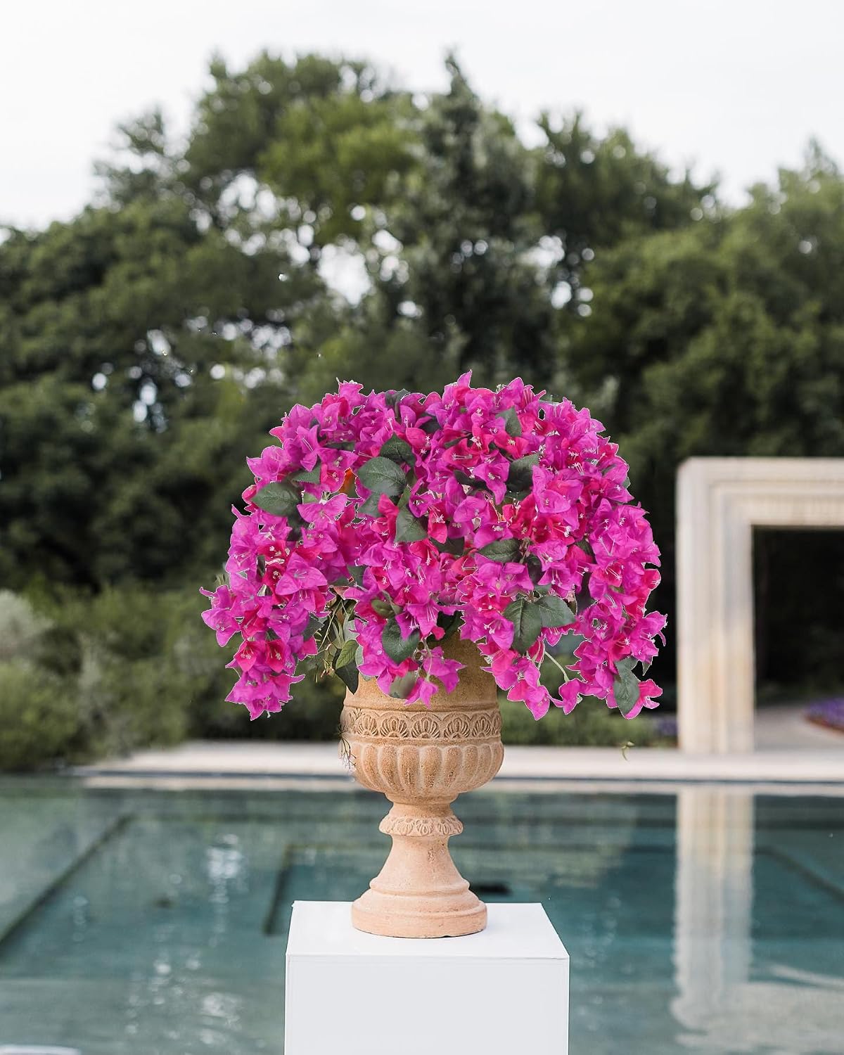 4PCS Bougainvillea Artificial Flowers 42" Long Stem Pink Faux Silk Bougainvillea Flowers Fake Hanging Flower Branches for Wedding Table Centerpieces Home Garden Arch Wall Decorations (Deep Pink)