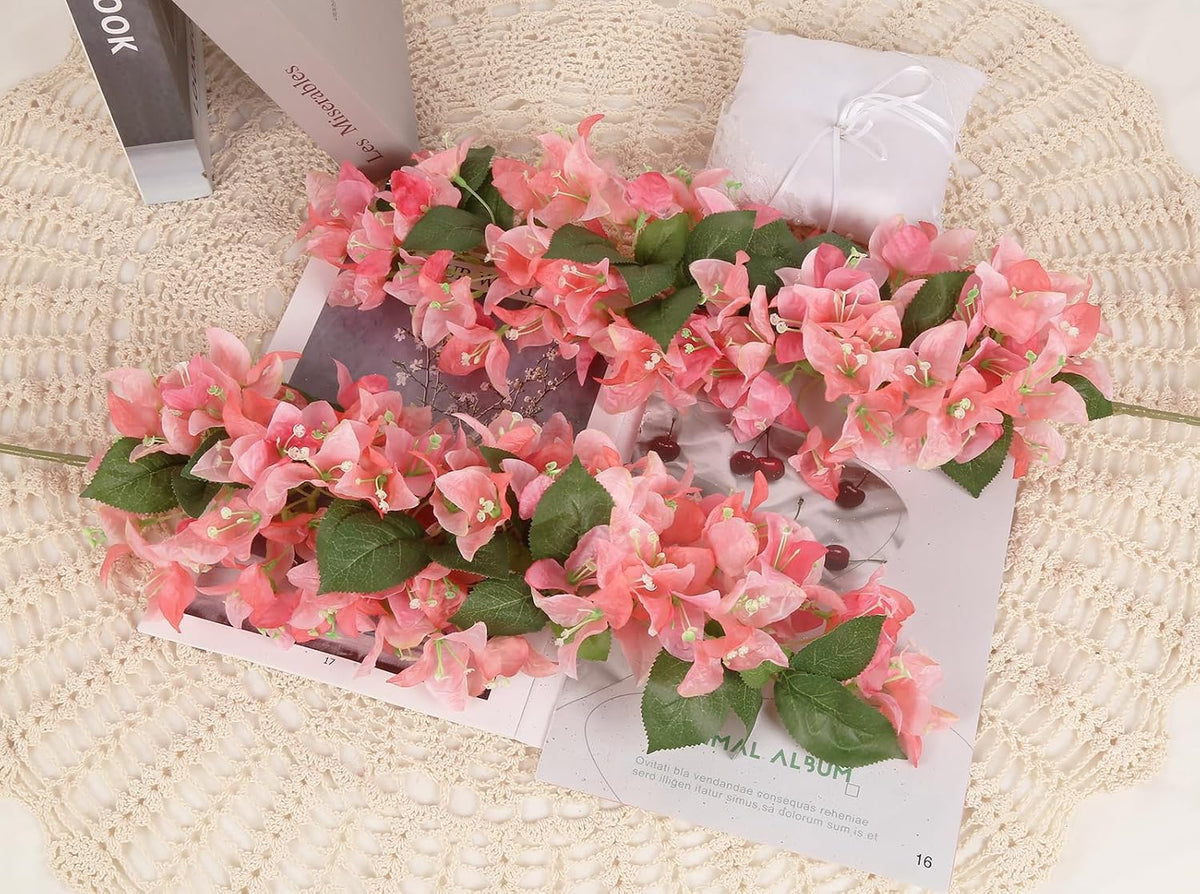 4PCS Bougainvillea Artificial Flowers 42" Long Stem Pink Faux Silk Bougainvillea Flowers Fake Hanging Flower Branches for Wedding Table Centerpieces Home Garden Arch Wall Decorations (Deep Pink)