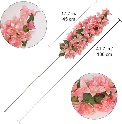 4PCS Bougainvillea Artificial Flowers 42" Long Stem Pink Faux Silk Bougainvillea Flowers Fake Hanging Flower Branches for Wedding Table Centerpieces Home Garden Arch Wall Decorations (Deep Pink)