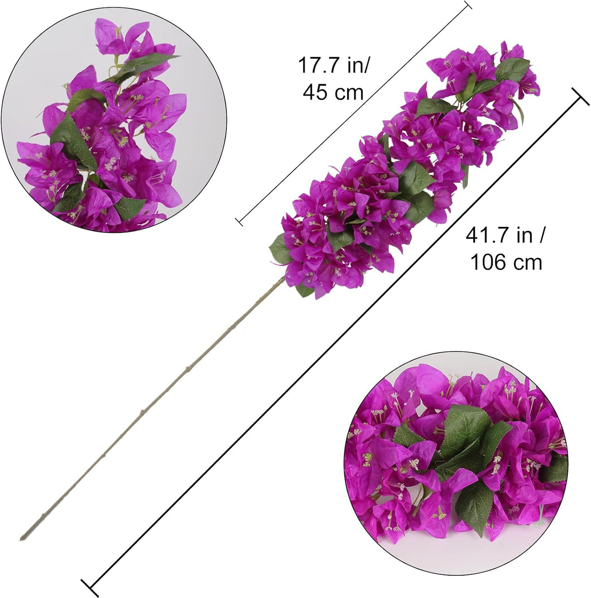 4PCS Bougainvillea Artificial Flowers 42" Long Stem Pink Faux Silk Bougainvillea Flowers Fake Hanging Flower Branches for Wedding Table Centerpieces Home Garden Arch Wall Decorations (Deep Pink)