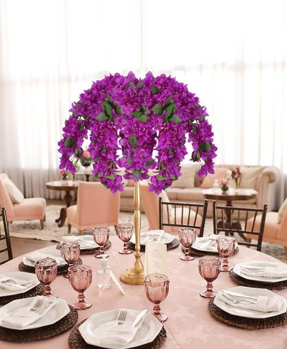 4PCS Bougainvillea Artificial Flowers 42" Long Stem Pink Faux Silk Bougainvillea Flowers Fake Hanging Flower Branches for Wedding Table Centerpieces Home Garden Arch Wall Decorations (Deep Pink)