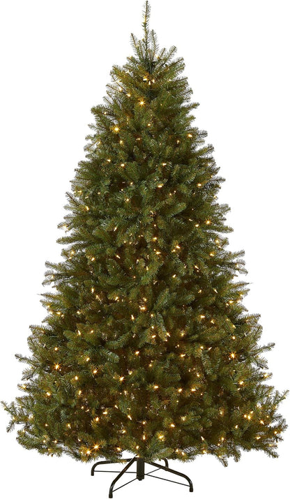 7.5ft Pre-Lit Dunhill Fir Artificial Christmas Tree | 700 LED Lights, 10 Light Functions, 2,514 Tips, Foot Pedal, Includes Stand, Green