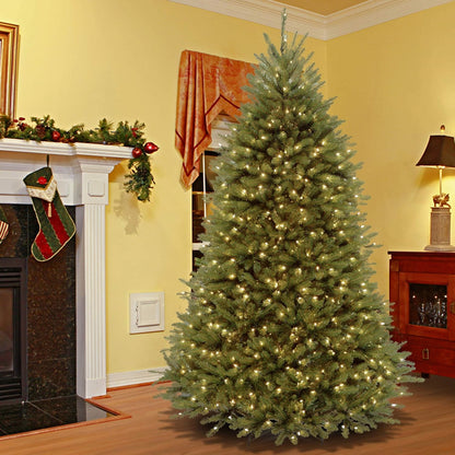 7.5ft Pre-Lit Dunhill Fir Artificial Christmas Tree | 700 LED Lights, 10 Light Functions, 2,514 Tips, Foot Pedal, Includes Stand, Green