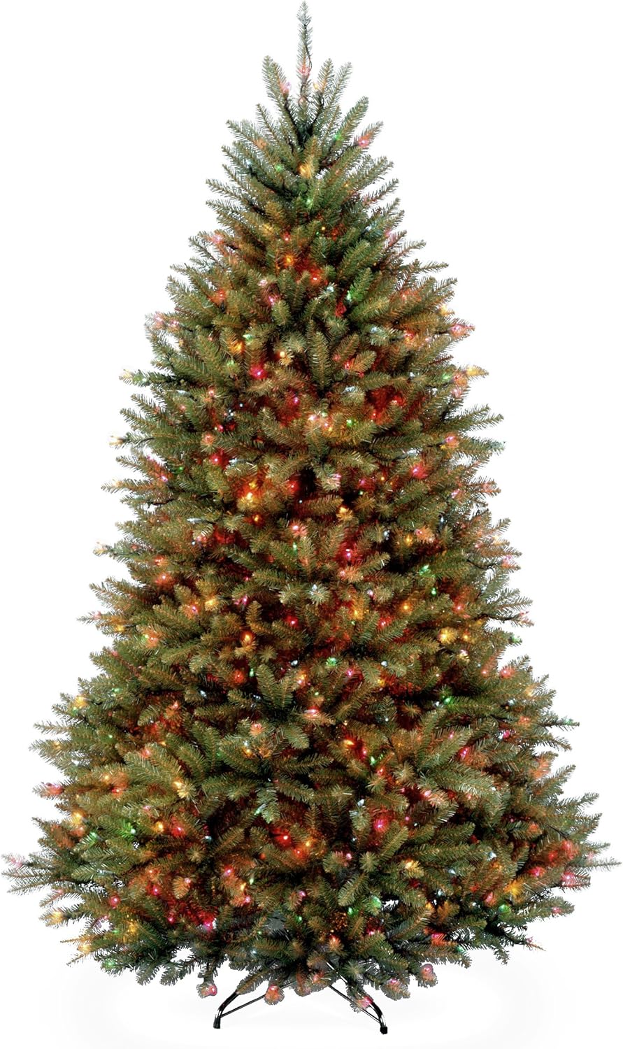 7.5ft Pre-Lit Dunhill Fir Artificial Christmas Tree | 700 LED Lights, 10 Light Functions, 2,514 Tips, Foot Pedal, Includes Stand, Green