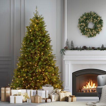 7.5ft Pre-Lit Dunhill Fir Artificial Christmas Tree | 700 LED Lights, 10 Light Functions, 2,514 Tips, Foot Pedal, Includes Stand, Green