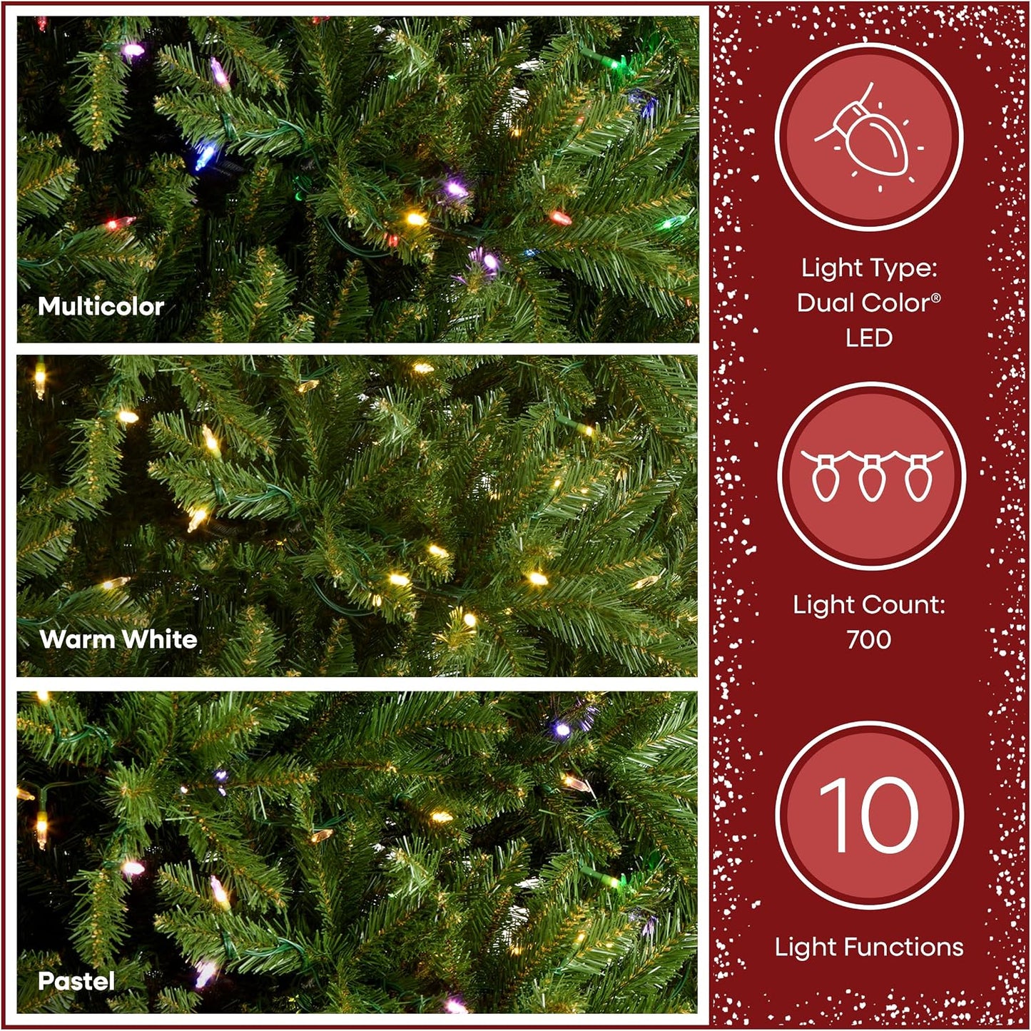 7.5ft Pre-Lit Dunhill Fir Artificial Christmas Tree | 700 LED Lights, 10 Light Functions, 2,514 Tips, Foot Pedal, Includes Stand, Green