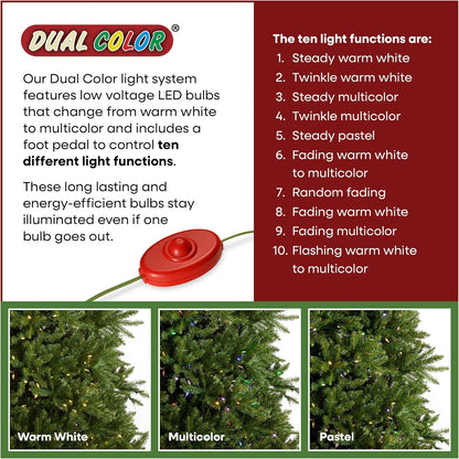 7.5ft Pre-Lit Dunhill Fir Artificial Christmas Tree | 700 LED Lights, 10 Light Functions, 2,514 Tips, Foot Pedal, Includes Stand, Green