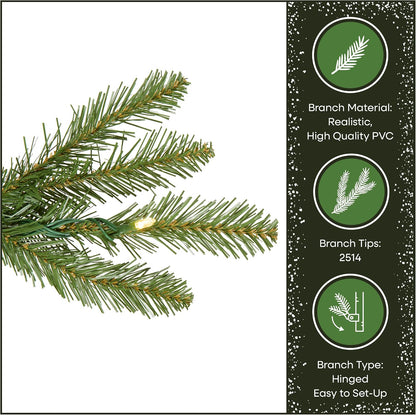 7.5ft Pre-Lit Dunhill Fir Artificial Christmas Tree | 700 LED Lights, 10 Light Functions, 2,514 Tips, Foot Pedal, Includes Stand, Green