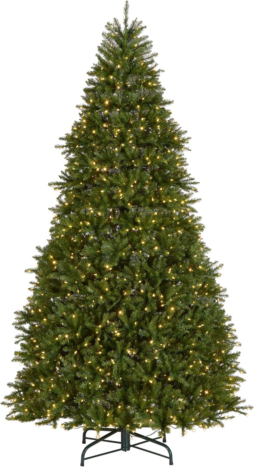 7.5ft Pre-Lit Dunhill Fir Artificial Christmas Tree | 700 LED Lights, 10 Light Functions, 2,514 Tips, Foot Pedal, Includes Stand, Green