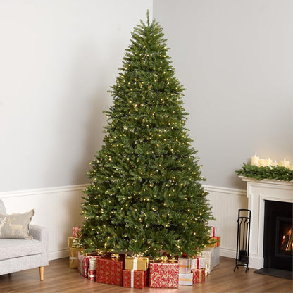 7.5ft Pre-Lit Dunhill Fir Artificial Christmas Tree | 700 LED Lights, 10 Light Functions, 2,514 Tips, Foot Pedal, Includes Stand, Green