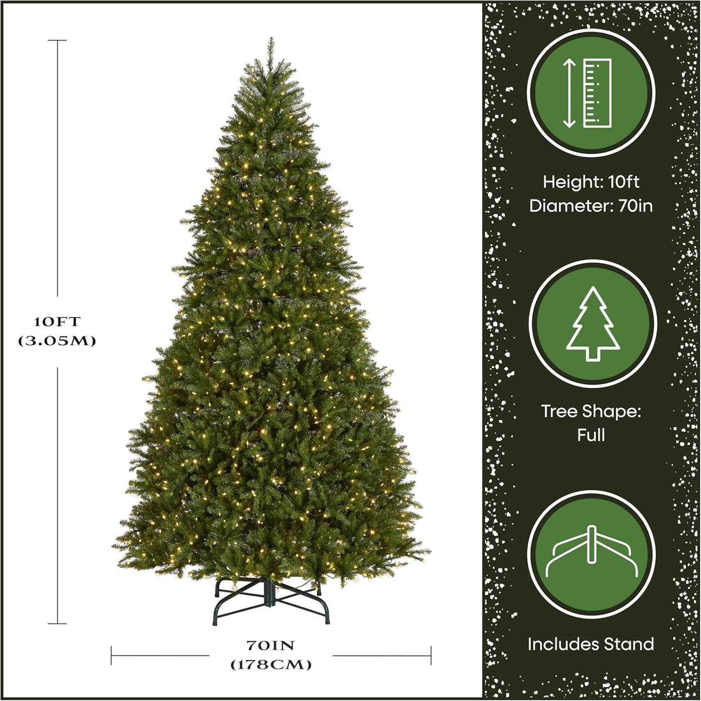 7.5ft Pre-Lit Dunhill Fir Artificial Christmas Tree | 700 LED Lights, 10 Light Functions, 2,514 Tips, Foot Pedal, Includes Stand, Green