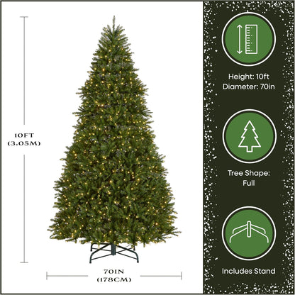 7.5ft Pre-Lit Dunhill Fir Artificial Christmas Tree | 700 LED Lights, 10 Light Functions, 2,514 Tips, Foot Pedal, Includes Stand, Green