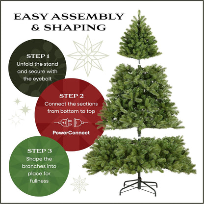 7.5ft Pre-Lit Dunhill Fir Artificial Christmas Tree | 700 LED Lights, 10 Light Functions, 2,514 Tips, Foot Pedal, Includes Stand, Green