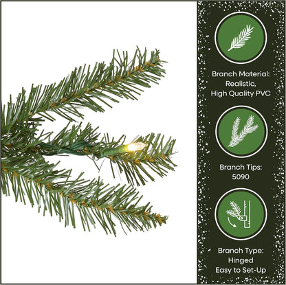 7.5ft Pre-Lit Dunhill Fir Artificial Christmas Tree | 700 LED Lights, 10 Light Functions, 2,514 Tips, Foot Pedal, Includes Stand, Green