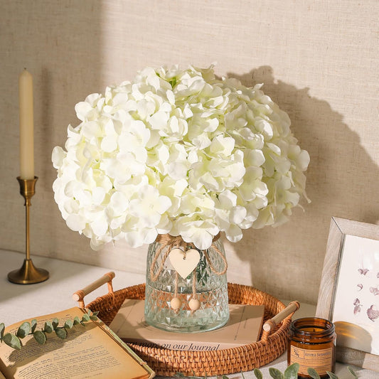 White Hydrangea Artificial Flowers Bulk, 20Pcs Silk Flower Heads with Stems