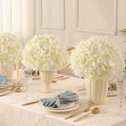 White Hydrangea Artificial Flowers Bulk, 20Pcs Silk Flower Heads with Stems