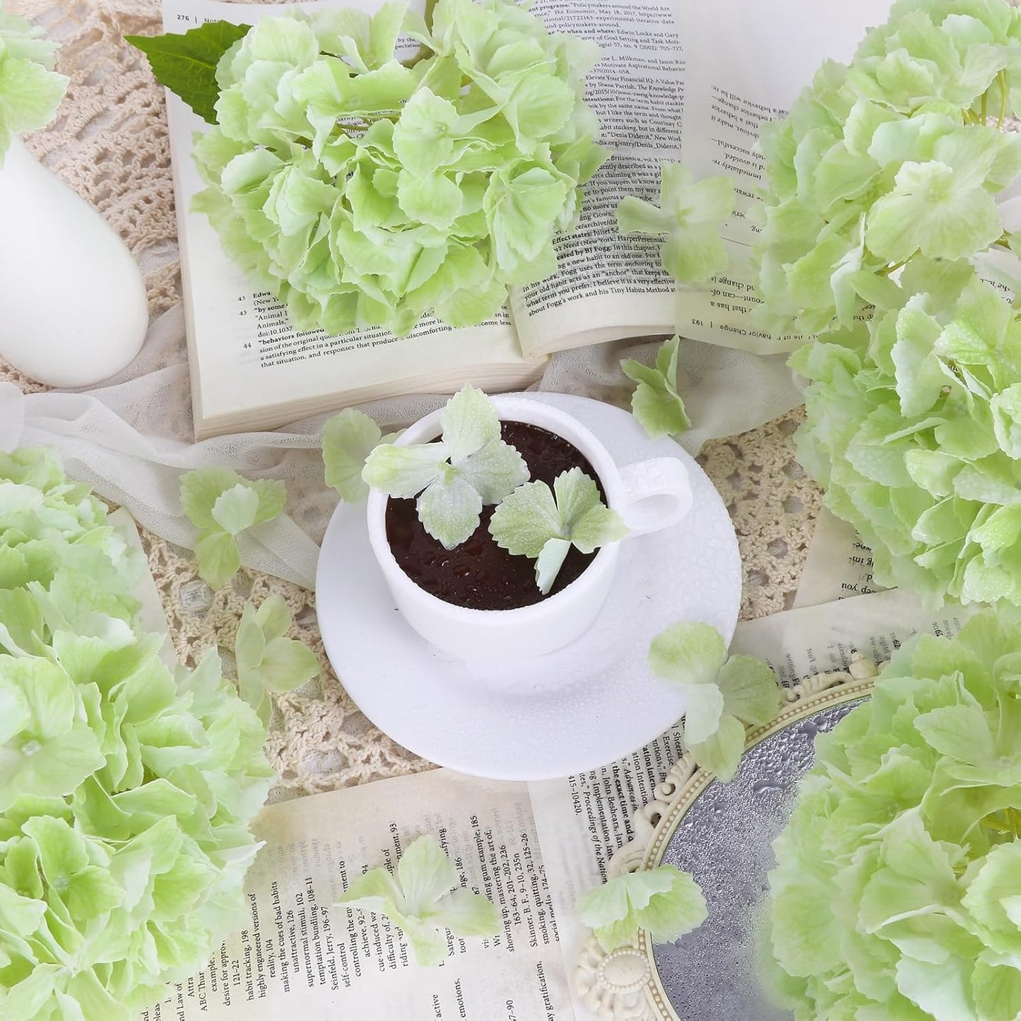 6PCS Real Touch Hydrangea Artificial Flowers Green Full Faux Hydrangea Flowers with Stems Latex Realistic Fake Hydrangeas for Home Table Centerpieces Wedding Bouquets Party Decoration (Green)