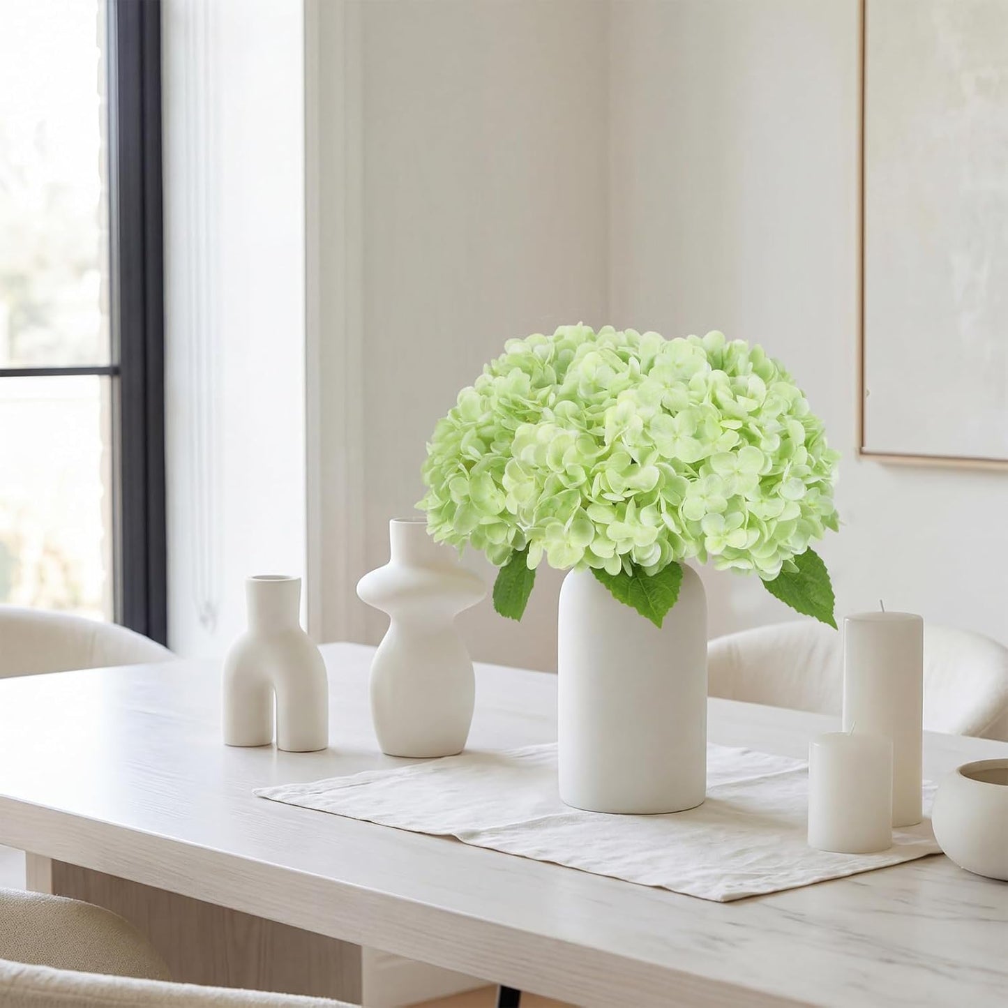 6PCS Real Touch Hydrangea Artificial Flowers Green Full Faux Hydrangea Flowers with Stems Latex Realistic Fake Hydrangeas for Home Table Centerpieces Wedding Bouquets Party Decoration (Green)
