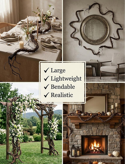 4PCS Bendable Artificial Brown Tree Twigs Branches, Fake Trunk Garland Twigs Grape Vines, Realistic Wall Hanging Artificial Plants for Wedding, Home Living and Outdoor Garden Decoration