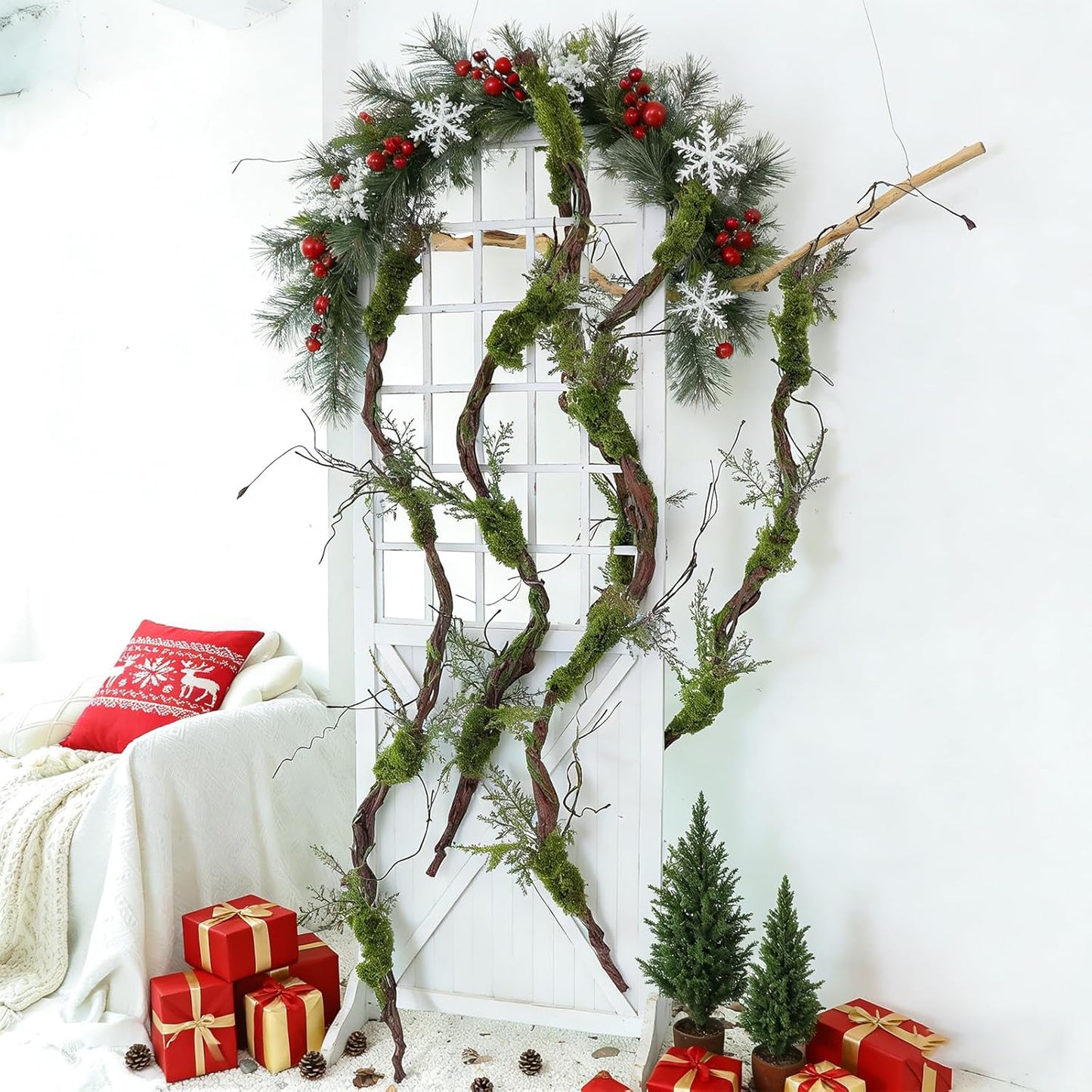 78" Large Bendable Fake Tree Trunk Branch Wall Hanging Moss Vine | Artificial Plants Leaves Grapevine Faux Thick Tree Twig Greenery Stems Cherry Blossom Garland for Halloween Forest Decoration