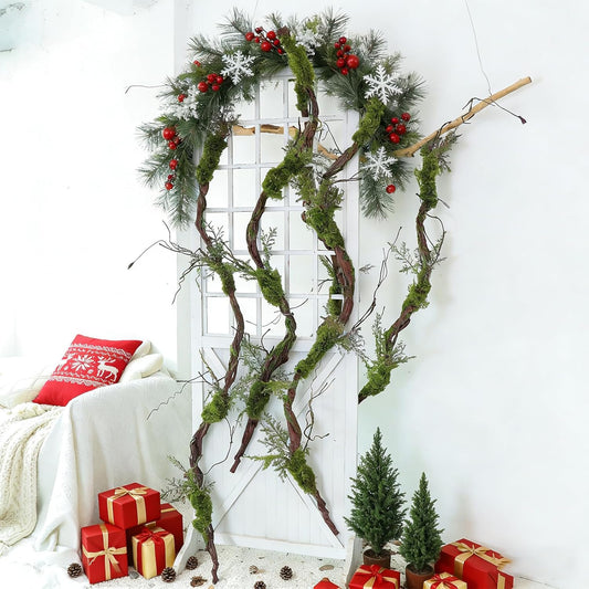 78" Large Bendable Fake Tree Trunk Branch Wall Hanging Moss Vine | Artificial Plants Leaves Grapevine Faux Thick Tree Twig Greenery Stems Cherry Blossom Garland for Halloween Forest Decoration