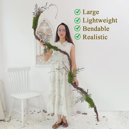 78" Large Bendable Fake Tree Trunk Branch Wall Hanging Moss Vine | Artificial Plants Leaves Grapevine Faux Thick Tree Twig Greenery Stems Cherry Blossom Garland for Halloween Forest Decoration