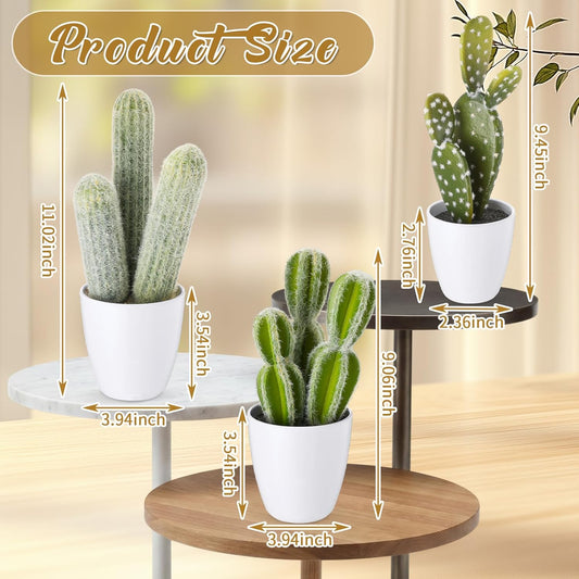 3 Pcs Artificial Cactus Plants 9-11'' Fake Cactus Potted Decor No Maintenance Faux Succulent Cacti Nordic Style Decor for Home Office Desk Shelf Living Room Indoor Housewarming Gifts