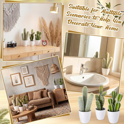 3 Pcs Artificial Cactus Plants 9-11'' Fake Cactus Potted Decor No Maintenance Faux Succulent Cacti Nordic Style Decor for Home Office Desk Shelf Living Room Indoor Housewarming Gifts