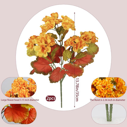 2 Pcs Artificial Geranium Flowers for Outdoors Silk Flowers Outside UV Resistant Red Fake Geraniums Bush Faux Flowers for Planter Outdoor Decor Indoor Garden Patio Table Centerpiece