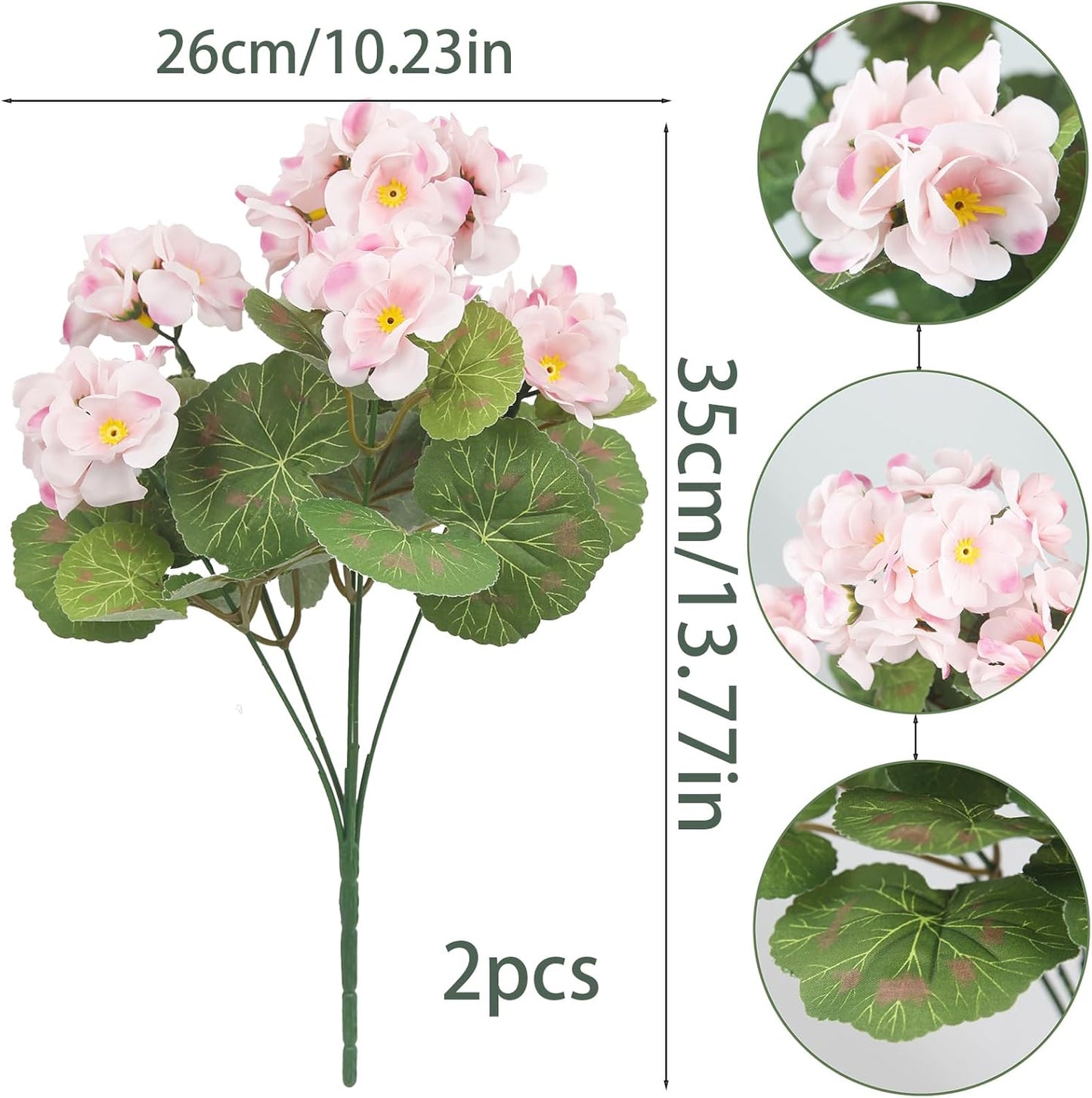 2 Pcs Artificial Geranium Flowers for Outdoors Silk Flowers Outside UV Resistant Red Fake Geraniums Bush Faux Flowers for Planter Outdoor Decor Indoor Garden Patio Table Centerpiece