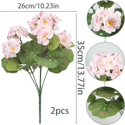 2 Pcs Artificial Geranium Flowers for Outdoors Silk Flowers Outside UV Resistant Red Fake Geraniums Bush Faux Flowers for Planter Outdoor Decor Indoor Garden Patio Table Centerpiece