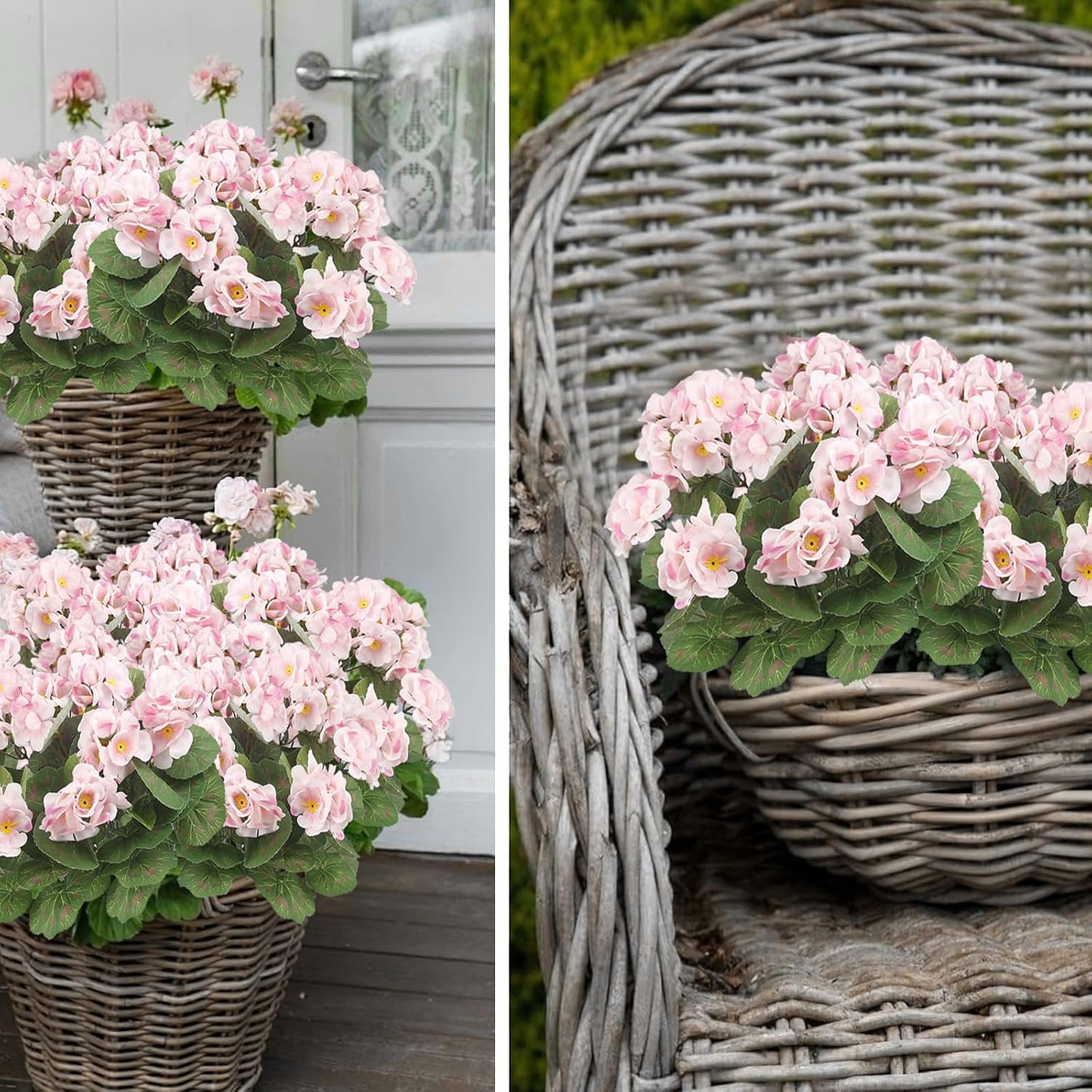 2 Pcs Artificial Geranium Flowers for Outdoors Silk Flowers Outside UV Resistant Red Fake Geraniums Bush Faux Flowers for Planter Outdoor Decor Indoor Garden Patio Table Centerpiece