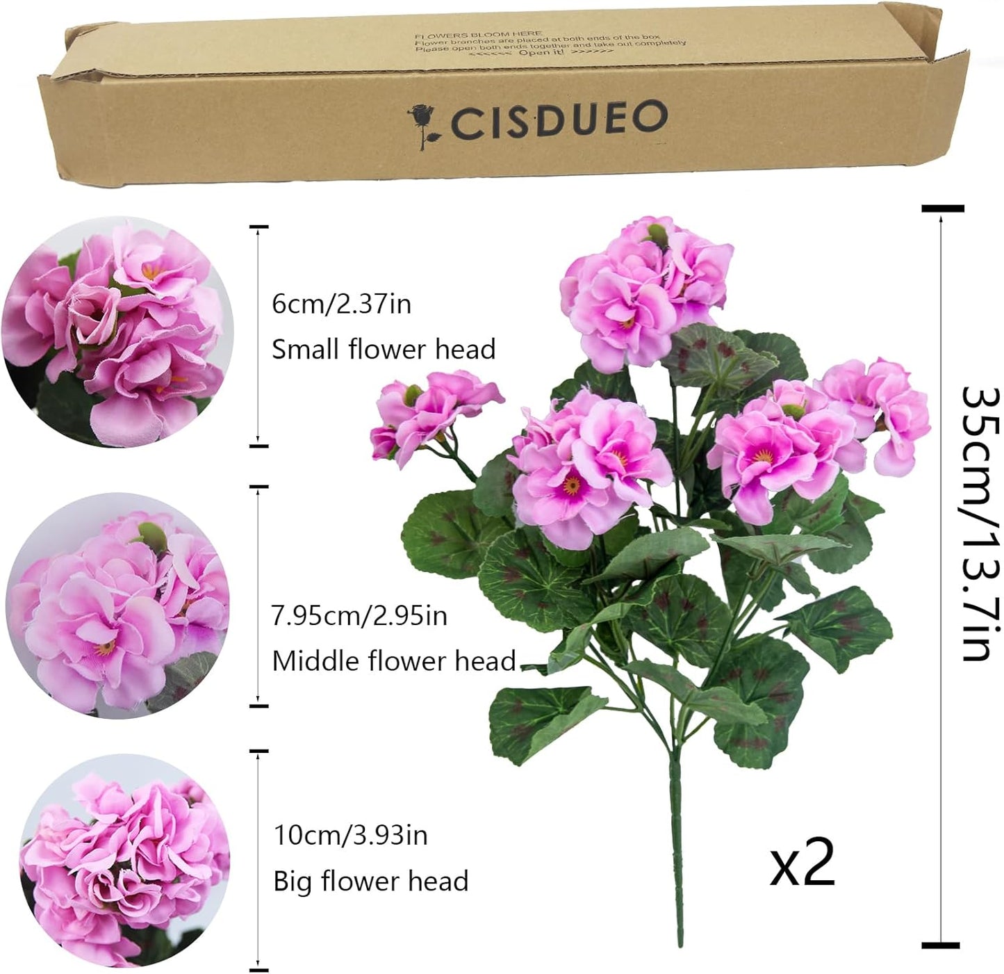 2 Pcs Artificial Geranium Flowers for Outdoors Silk Flowers Outside UV Resistant Red Fake Geraniums Bush Faux Flowers for Planter Outdoor Decor Indoor Garden Patio Table Centerpiece