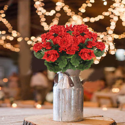 2 Pcs Artificial Geranium Flowers for Outdoors Silk Flowers Outside UV Resistant Red Fake Geraniums Bush Faux Flowers for Planter Outdoor Decor Indoor Garden Patio Table Centerpiece