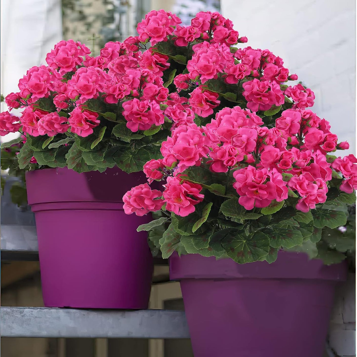 2 Pcs Artificial Geranium Flowers for Outdoors Silk Flowers Outside UV Resistant Red Fake Geraniums Bush Faux Flowers for Planter Outdoor Decor Indoor Garden Patio Table Centerpiece