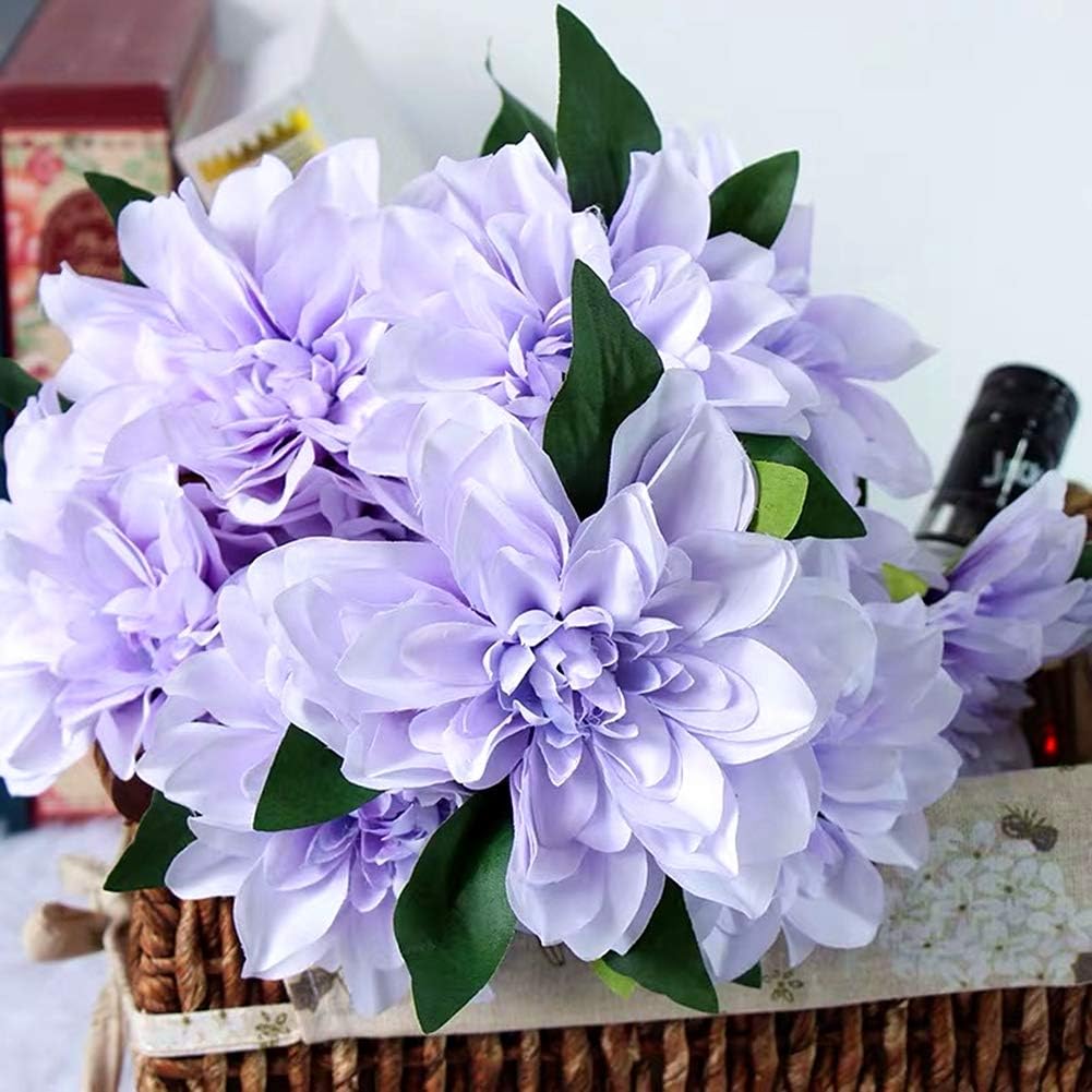 10 Heads Dahlia Fake Flowers Artificial Dahlia Flower Faux Flowers Purple