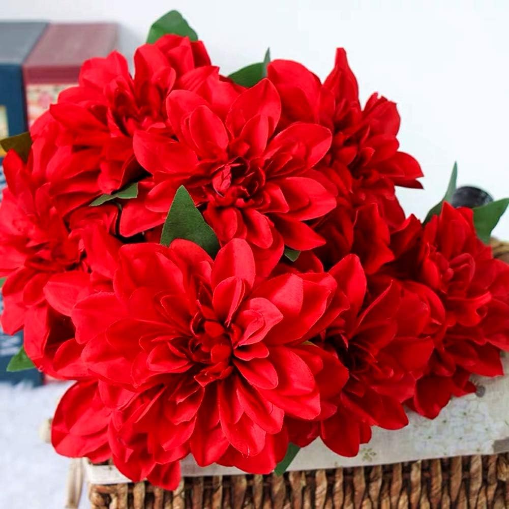 10 Heads Dahlia Fake Flowers Artificial Dahlia Flower Faux Flowers Purple