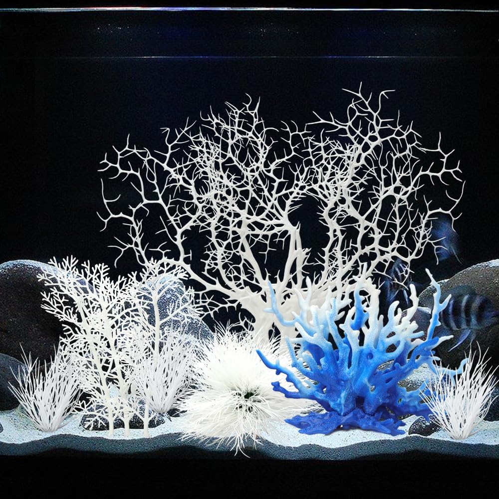 8 Pack Artificial Coral Ornament, Aquarium Plasitc Water Plants for Fish Tank Decorations