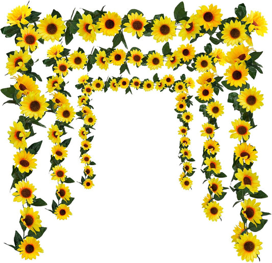 3 Pack Artificial Sunflower Garland, 7.5ft/Strand Silk Sunflowers Hanging Vines Flowers with Green Leaves for Room Kitchen Garden Birthday Wedding Baby Shower Party Table Decor Large