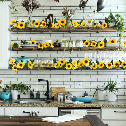 3 Pack Artificial Sunflower Garland, 7.5ft/Strand Silk Sunflowers Hanging Vines Flowers with Green Leaves for Room Kitchen Garden Birthday Wedding Baby Shower Party Table Decor Large
