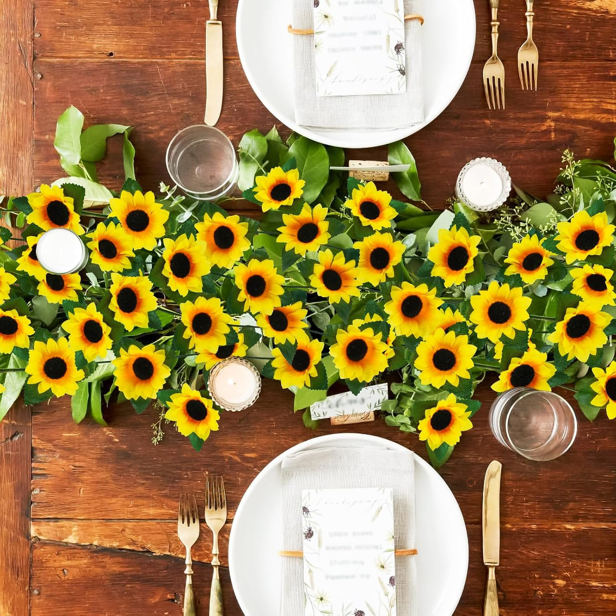 3 Pack Artificial Sunflower Garland, 7.5ft/Strand Silk Sunflowers Hanging Vines Flowers with Green Leaves for Room Kitchen Garden Birthday Wedding Baby Shower Party Table Decor Large