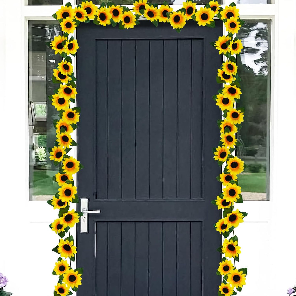3 Pack Artificial Sunflower Garland, 7.5ft/Strand Silk Sunflowers Hanging Vines Flowers with Green Leaves for Room Kitchen Garden Birthday Wedding Baby Shower Party Table Decor Large